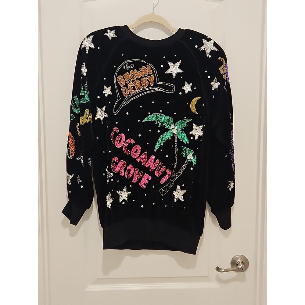 Vintage 80s Bonnie Boerer & Co Velvet Sequin Hollywood Nightclub  Sweatshirt L